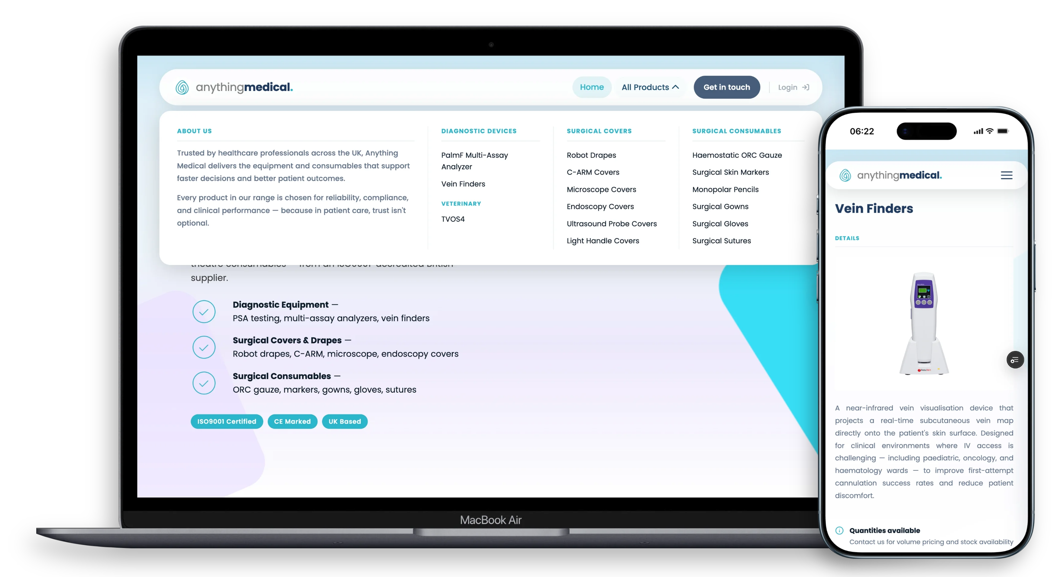 Anything Medical — site and CRM across desktop and mobile