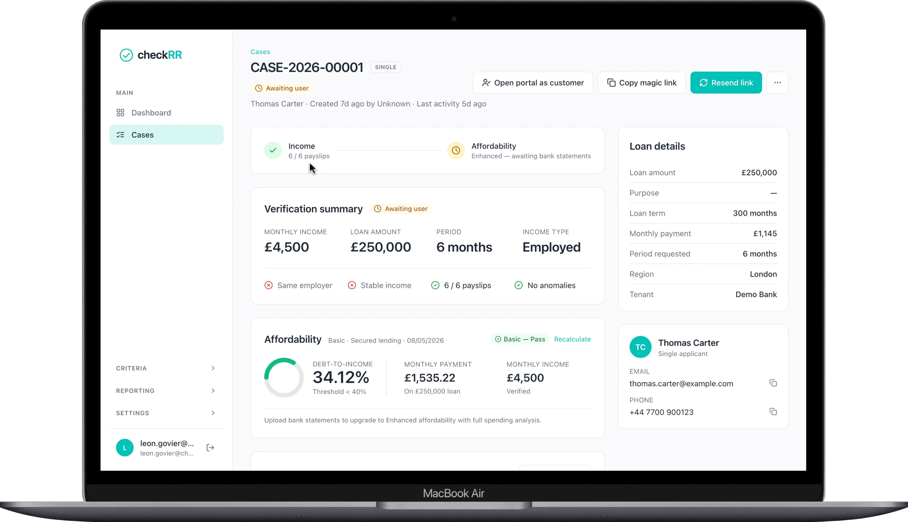 checkRR — Income verification flow