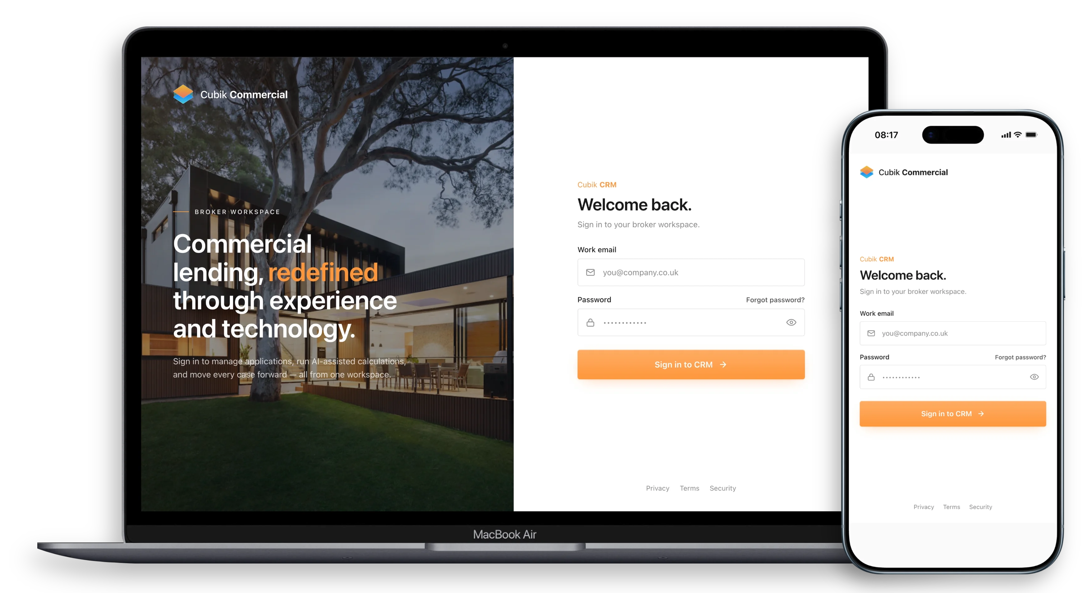 Cubik CRM — login across desktop and mobile